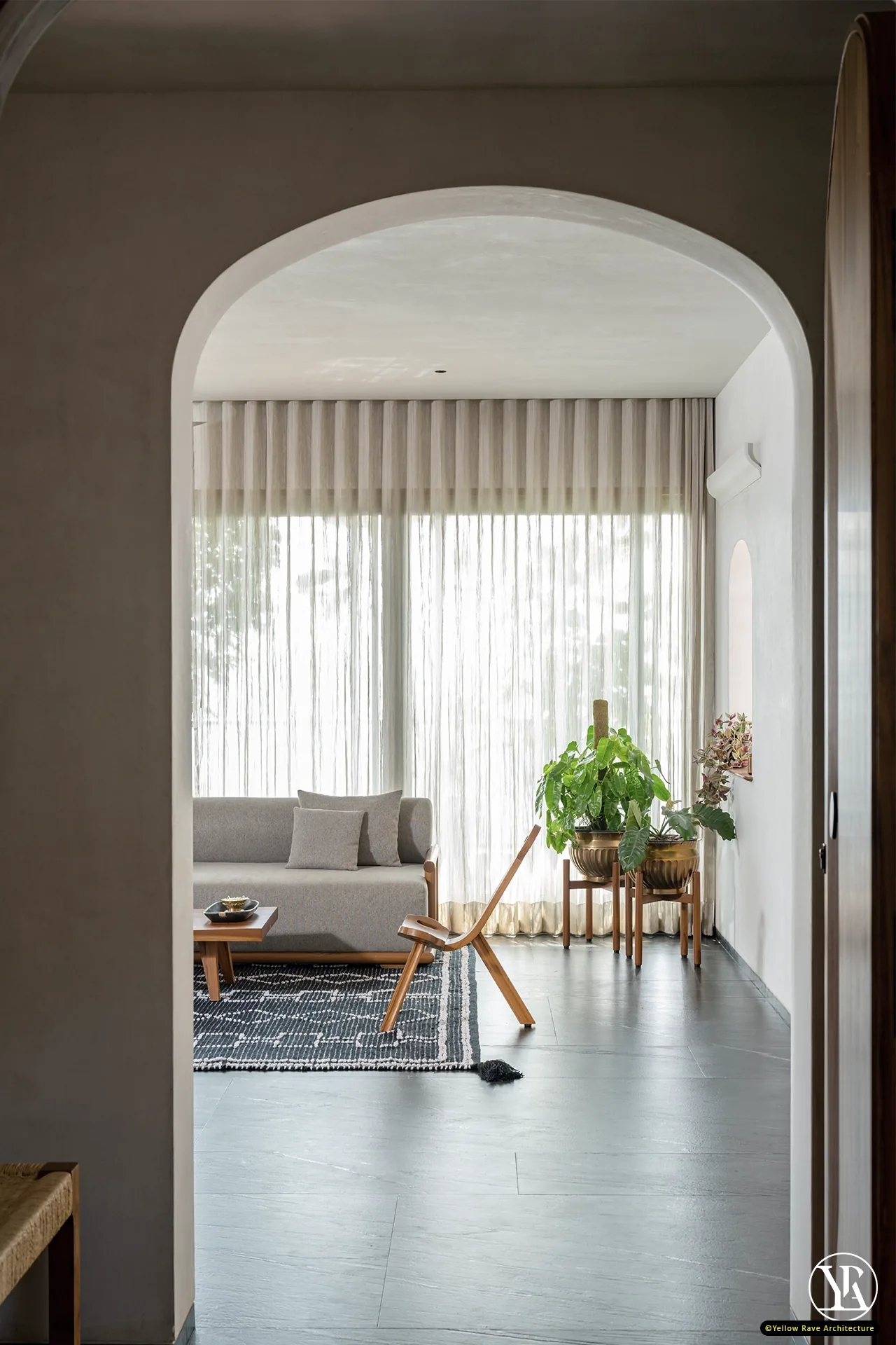 Minimalist Mid-Century Interiors — corridor and study area with timber joinery and natural light
