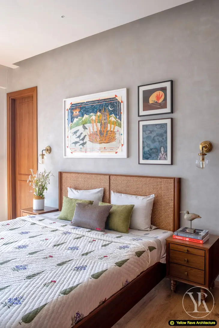 Contemporary Vintage — dressing area with white ribbed-drawer storage cabinet, oval brass-framed mirror and dried grass arrangement, Westlands, Nairobi