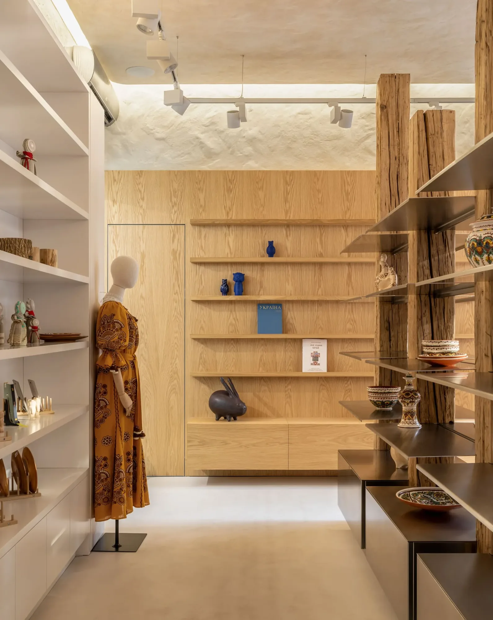 Miko Heritage Boutique — suspended dried straw ceiling installation from below